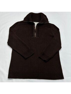 Ralph Lauren Lauren Jeans Co. Women's Brown Half-Zip Pullover Sweater With Ribbe